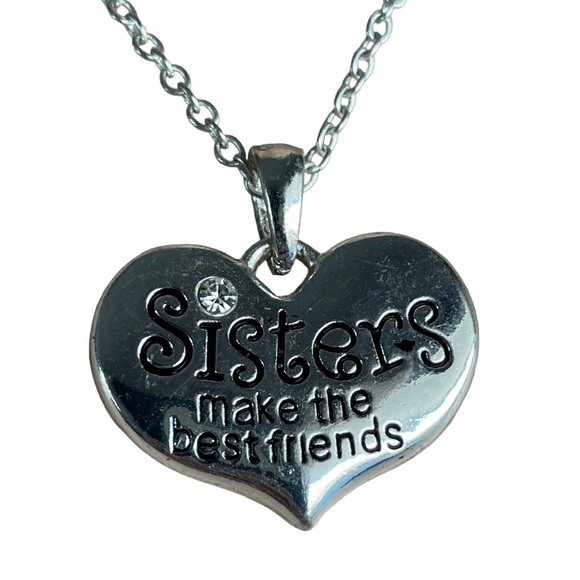Claire’s Y2K Silver Heart Sisters Make The Best Friends Quote Charm Necklace - Picture 1 of 5